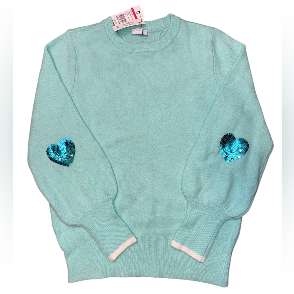 Crown & Ivy Sweater Pullover Mint Green Sequins Hearts Medium NWT